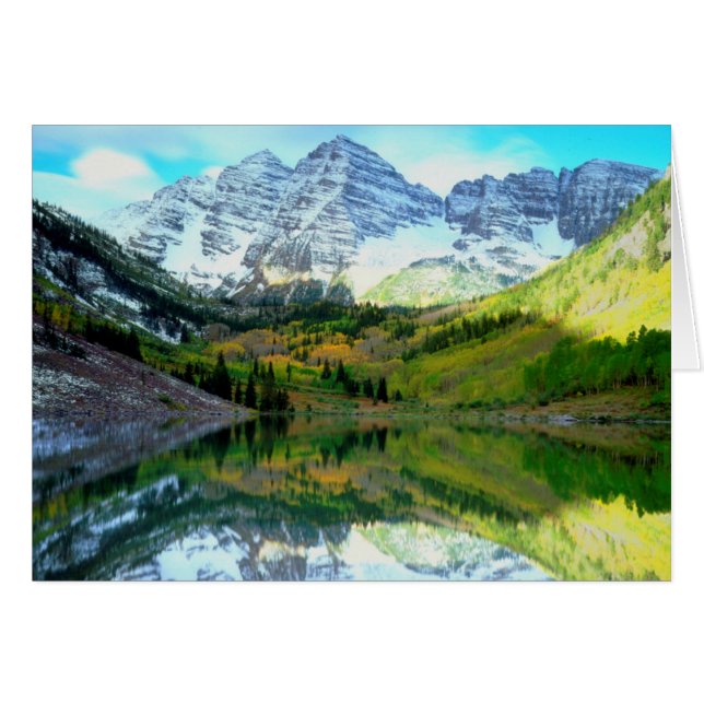 Maroon Bells speglas i Maroon Lake Hälsningskort (Framsidan Horizontal)