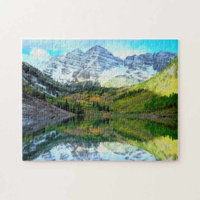 Maroon Bells speglas i Maroon Lake Pussel (Horisontell)