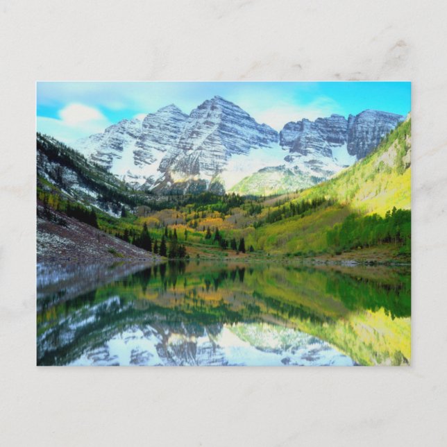 Maroon Bells speglas i Maroon Lake Vykort (Framsida)