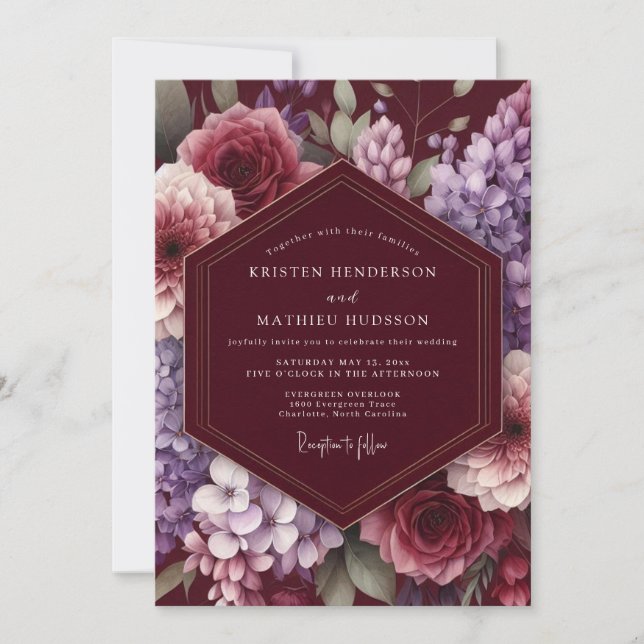 Maroon Bloom Enchantment Wedding Inbjudningar (Framsida)