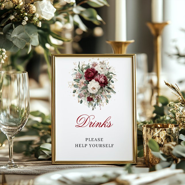 Maroon Blush Burgundy Drycker 8x10 Bordskylt Poster (Maroon Blush Burgundy Drinks 8x10 Tabletop Sign)