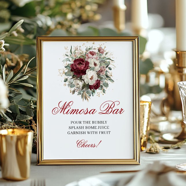 Maroon Blush Burgundy Mimosa Bar 8x10 Skylt (Maroon Blush Burgundy Mimosa Bar 8x10 Sign)
