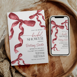 Maroon Bow Coquette Inbjudningskort för möhippan