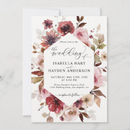 Maroon Brown  Rosa alla i 1 QR-kod Bröllop Inbjudningar