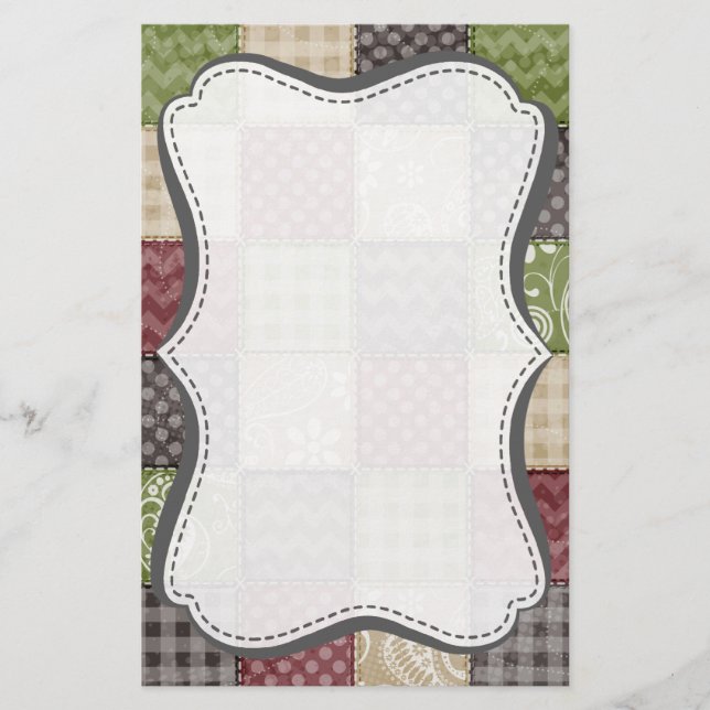 Maroon, Brown, Tan och Grönt Quilt-utseende Brevpapper (Framsida)