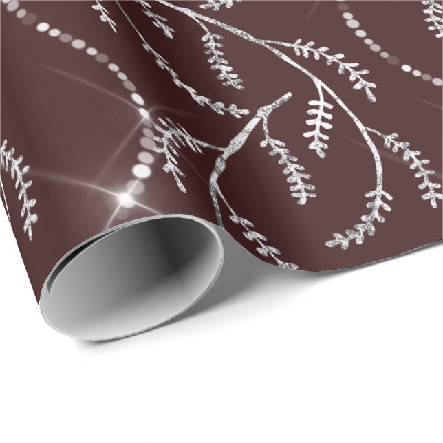 Maroon Burgund Spark Laurel Blommigt Silver Diamon Presentpapper (Rullad Hörn)