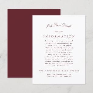 Maroon Burgundy Classic Elegant Formal Bröllop Tilläggskort