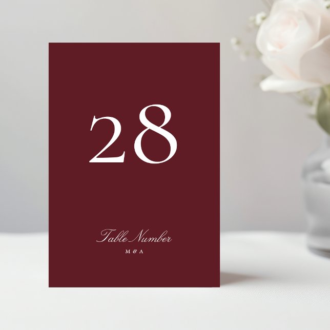 Maroon Burgundy Classic Formal Calligraphy Bröllop Bordsnummer (Skapare uppladdad)