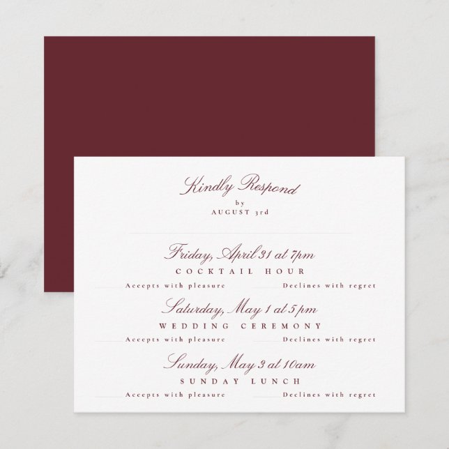 Maroon Burgundy Elegant Calligraphy multi-event OSA Kort (Fram/baksida)