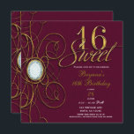 Maroon Burgundy Guld Diamond Sweet 16 Birthday Inbjudningar<br><div class="desc">Maroon Burgundy Guld Diamond Sweet 16 födelsedagsinbjudan</div>