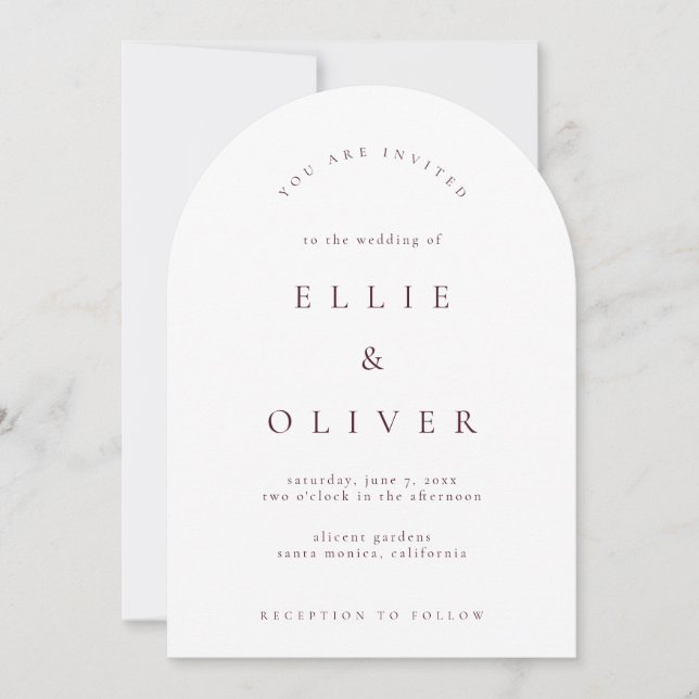 Maroon Burgundy & White Boho Arch Modern Wedding Inbjudningar (Framsida)
