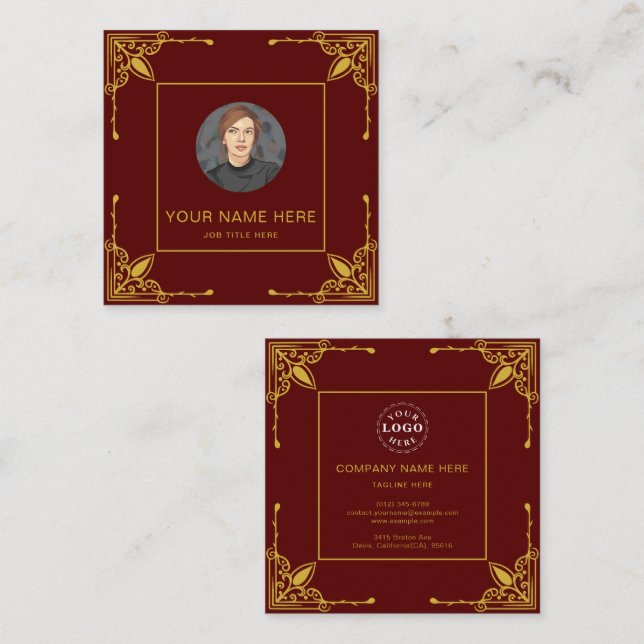 Maroon Calling Card Featuring Metallic Gold (Fram/baksida)