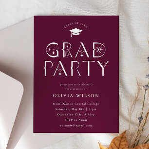 Maroon Celestial Typography Grad Party Inbjudningar