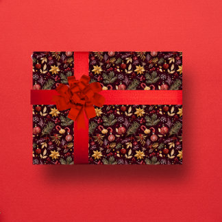 MAROON CHRISTMAS FESTIVE BOTENICAL DEKORATION PRESENTPAPPER