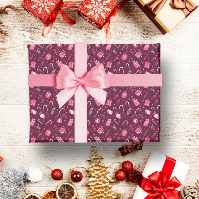 MAROON CHRISTMAS FESTIVE CANDY DEKORATION PRESENTPAPPER (MAROON CHRISTMAS FESTIVE CANDY DECORATION WRAPPING PAPER)
