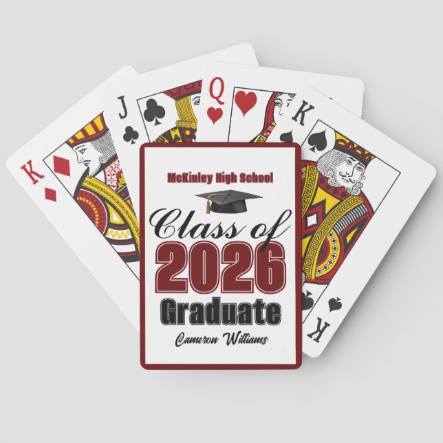 Maroon Class of 2026 Custom Graduation Party Casinokort (Baksidan)