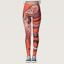Maroon-Coral färg Octopus Leggings