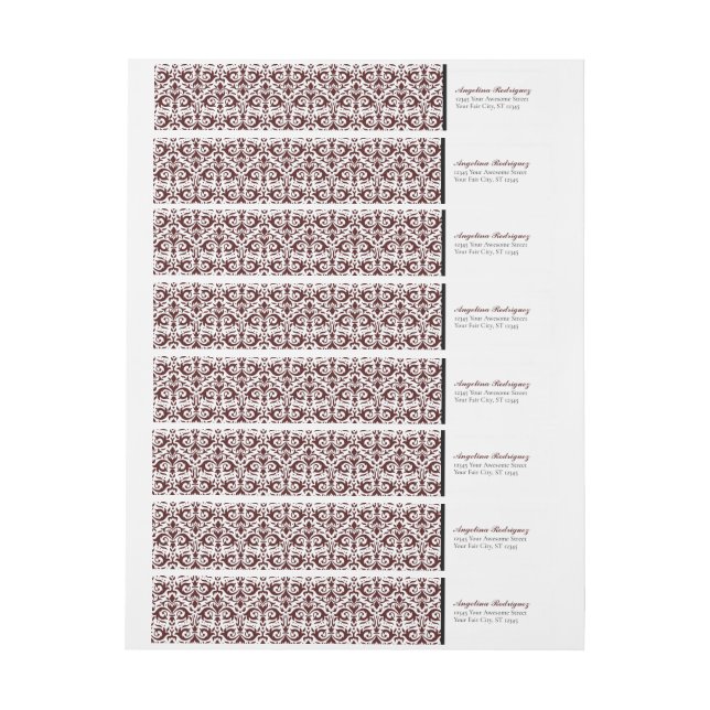 Maroon Damask Pattern Studenten Etikettband (Ark)