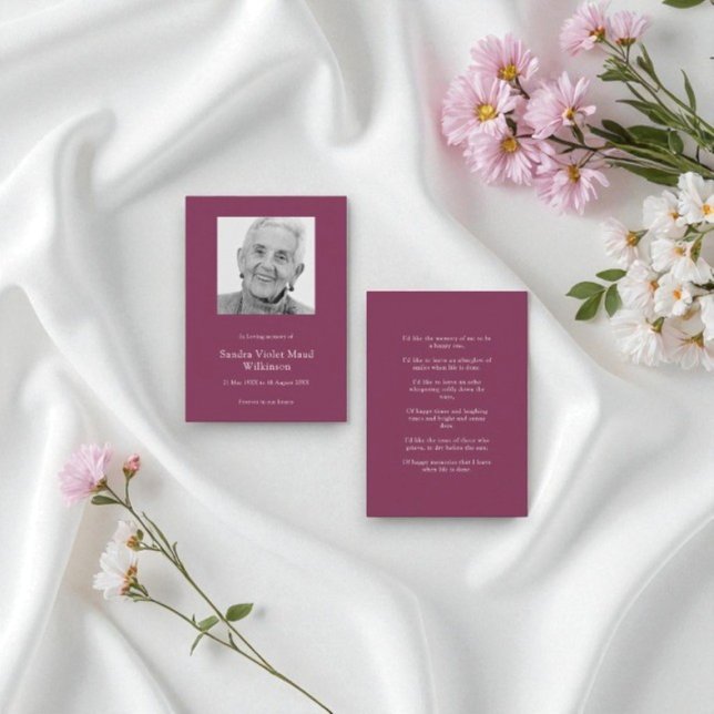 Maroon Dikt Funeral Sympathy Note-kort Anteckningskort (Skapare uppladdad)