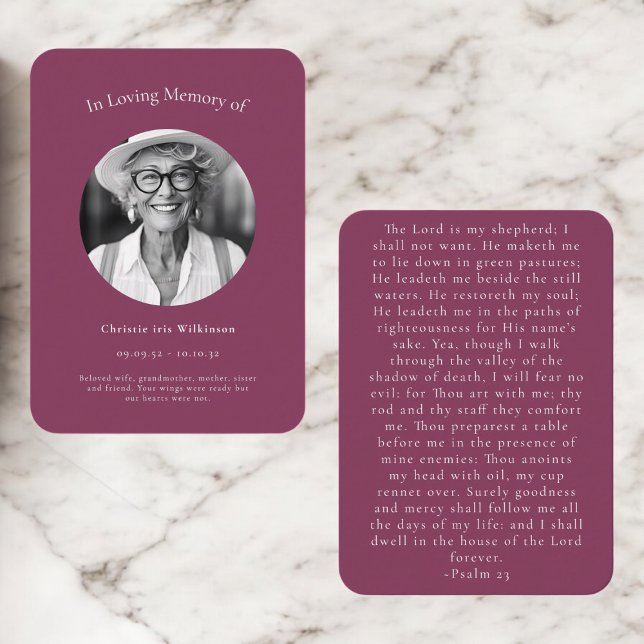 Maroon Elegant Psalm 23 Funeral Remembrance Tilläggskort (Skapare uppladdad)