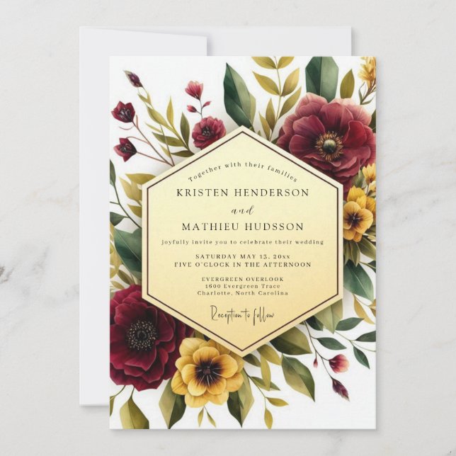 Maroon Floral Autumn Romance Wedding Inbjudningar (Framsida)