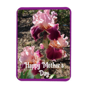 Maroon Flowers Blommigt Iris Irises Mors dag Card Magnet
