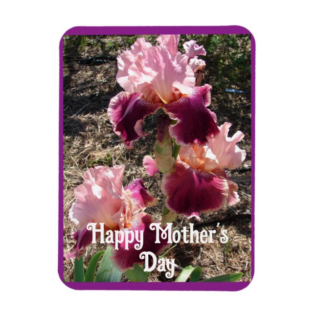 Maroon Flowers Blommigt Iris Irises Mors dag Card Magnet (Vertikal)