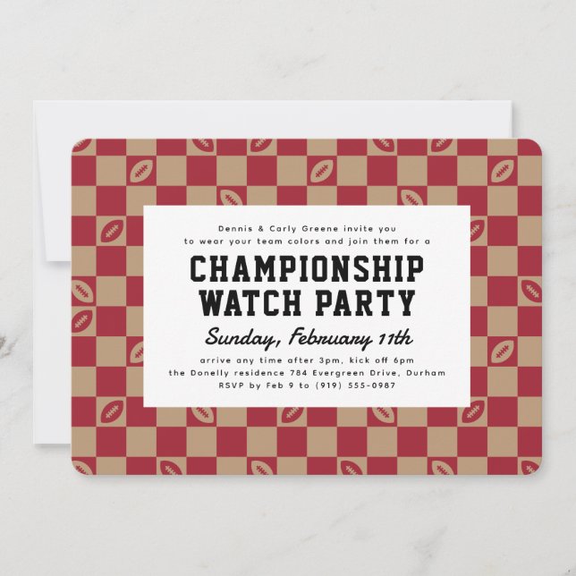 Maroon Football Check Big Game Watch Party Inbjudningar (Framsida)