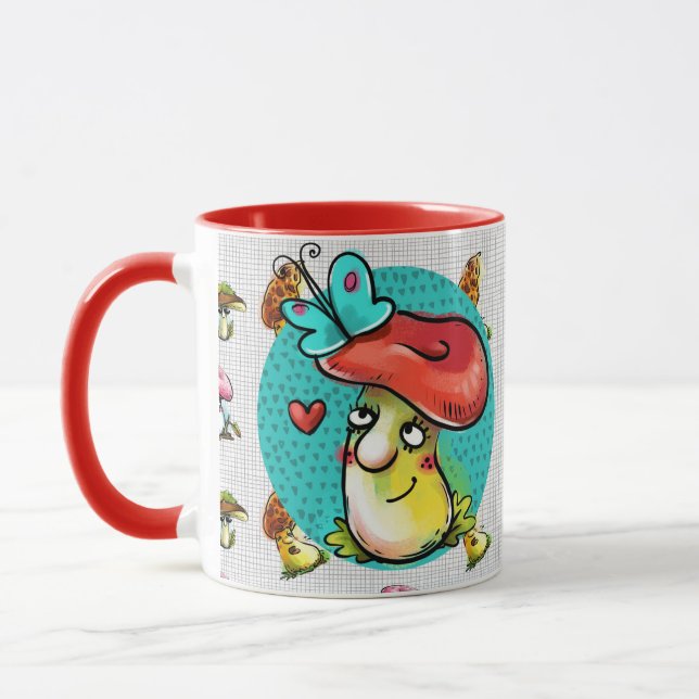 Maroon Funny Mushroom Tecknade figurer Mugg (Vänster)