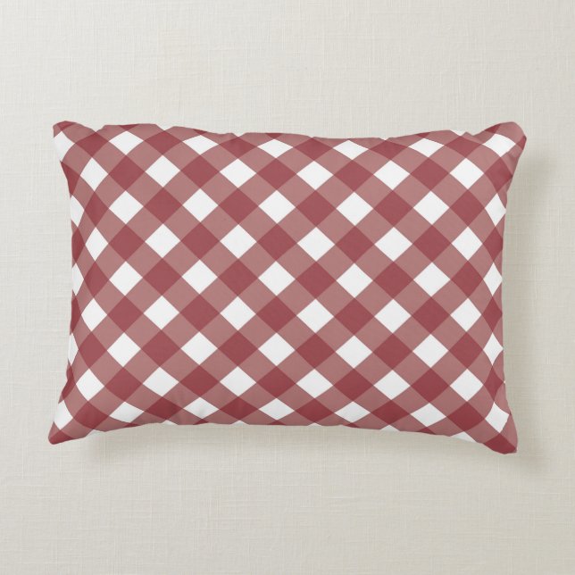 Maroon Gingham Print Accent Pillow Prydnadskudde (Baksidan)