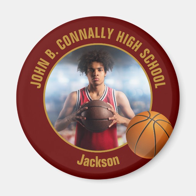 Maroon Gold Basketball Player Photo Magnet (Framsidan)