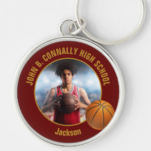 Maroon Gold Basketspelare Foto Rund Silverfärgad Nyckelring