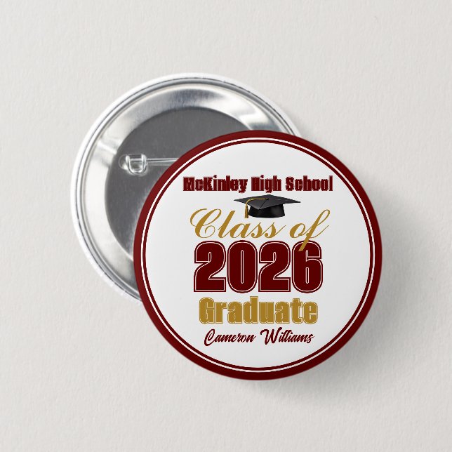 Maroon Gold Class of 2026 Graduation Keepsake Knapp (Framsida & baksida)