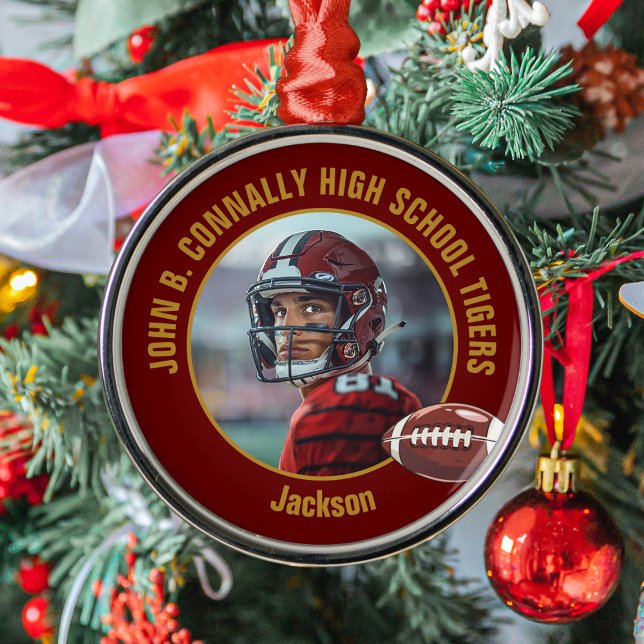 Maroon Gold Football Player Photo Christmas Julgransprydnad Metall (Skapare uppladdad)
