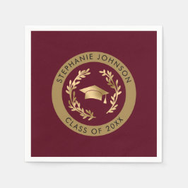 Maroon Gold Grad Cap Class of 20XX Party Pappersservett