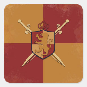 Maroon & Gold Royal Knight Griffin Sköld Party Fyrkantigt Klistermärke