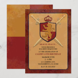 Maroon & Gold Royal Knight Griffin Sköld Party Inbjudningar