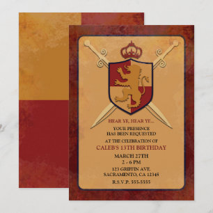 Maroon & Gold Royal Knight Griffin Sköld Party Inbjudningar