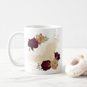 Maroon grön beige guld botanisk kaffemugg