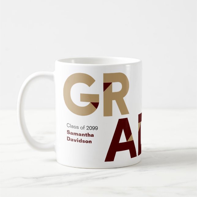Maroon Guld Big Bold Vinkel-cut Brev Studenten Kaffemugg (Vänster)