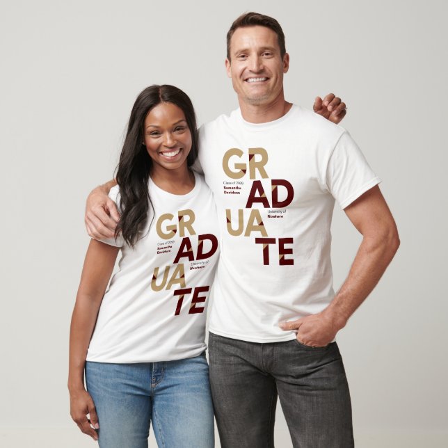 Maroon Guld Big Bold Vinkel-cut Brev Studenten T Shirt (Unisex)