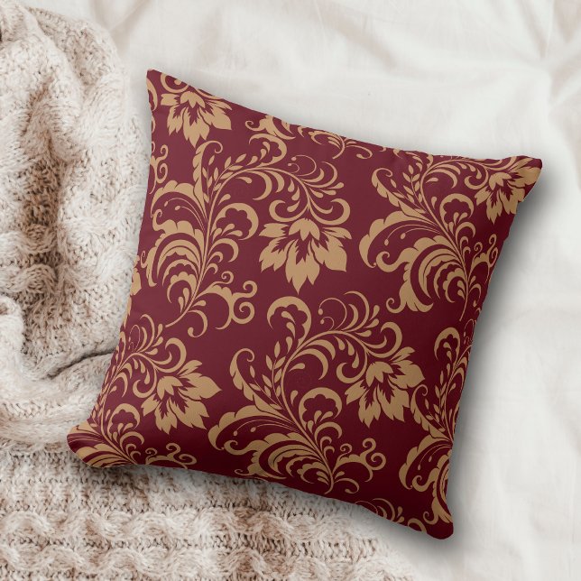 Maroon Guld Blommigt Swirl Kudde (Skapare uppladdad)