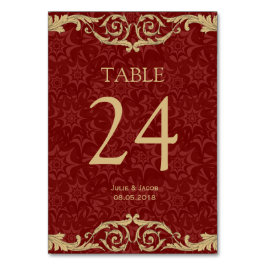 Maroon Guld Damask bröllopskort Bord Bordsnummer