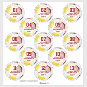 Maroon guld-fotbollslaget party favors 13 klistermärken