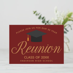 Maroon Guld High School Reunion Anpassningsbar Par Inbjudningar