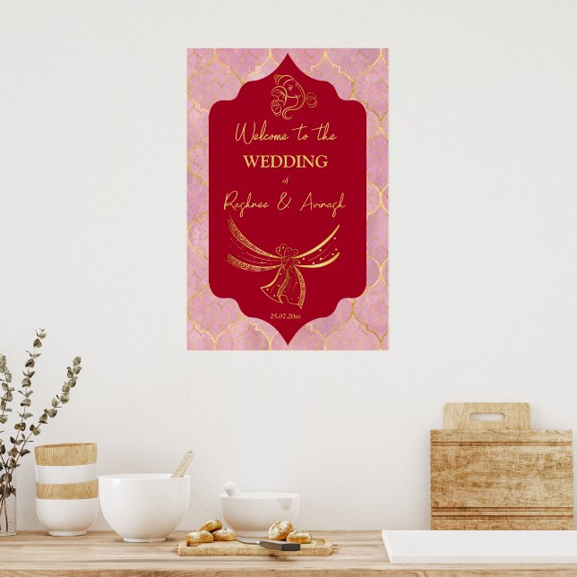 Maroon guld Hindu bröllop välkomsttecken Ganesha Poster (Kök)
