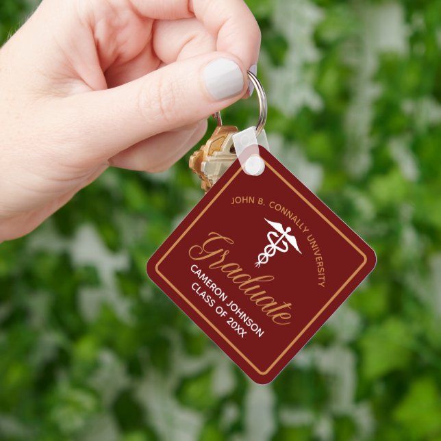Maroon Guld Medical School Studenten Keepsaké Nyckelring (Hand)
