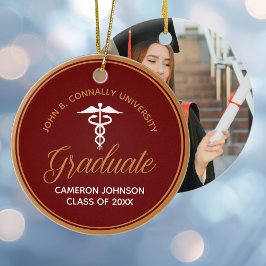 Maroon Guld Medical School Studenten Photo Julgransprydnad Keramik
