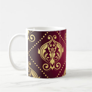 Maroon Guld Ornament Vintage Tapet Kaffemugg