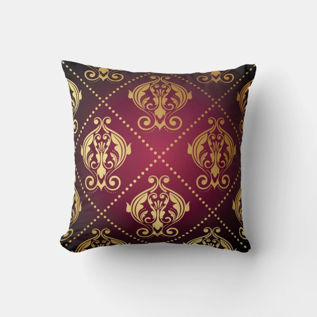 Maroon Guld Ornament Vintage Tapet Kudde (Framsida)